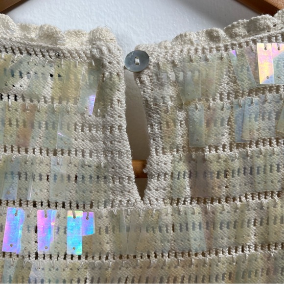 J.Crew Crochet Sequin Tank Top Scalloped Trim Size XS,S, M New Natural - Picture 15 of 16